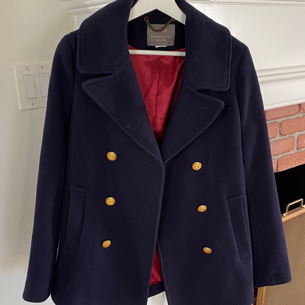 J Crew Stadium Cloth by Nello Gori Women's Dark Blue Peacoat with Gold Buttons